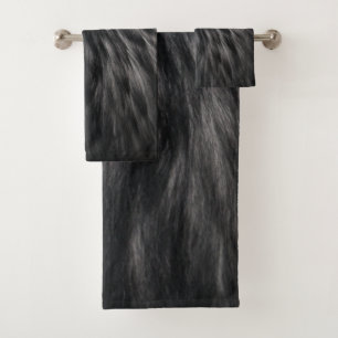 Elegant Fur Pattern Black Silver Grey Animal Hair Bath Towel Set