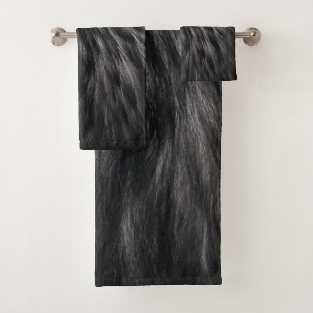 Elegant Fur Pattern Black Silver Grey Animal Hair Bath Towel Set (Insitu)