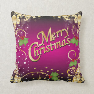 Elegant Fuschia Pink and Gold Christmas Throw Pillow