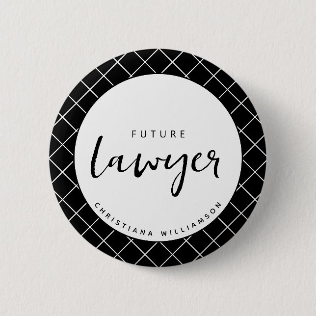 Elegant Future Lawyer Check Pattern Personalized 2 Inch Round Button (Front)