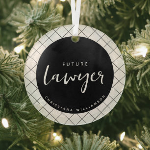 Elegant Future Lawyer Check Pattern Personalized Glass Ornament