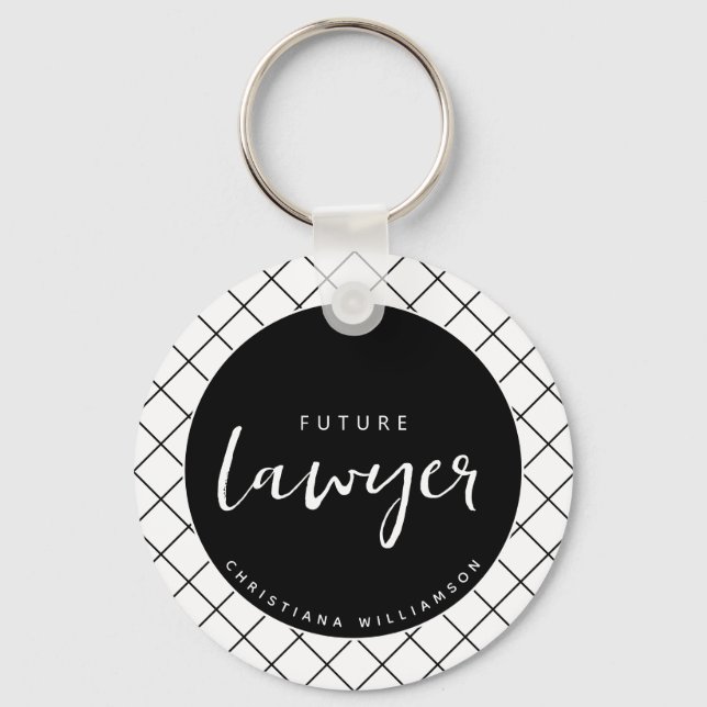 Elegant Future Lawyer Check Pattern Personalized Keychain (Front)