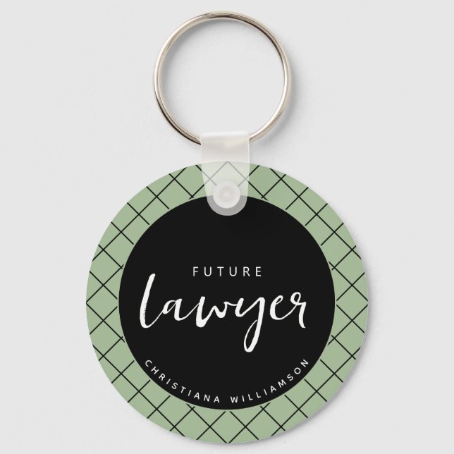 Elegant Future Lawyer Check Pattern Personalized Keychain (Front)