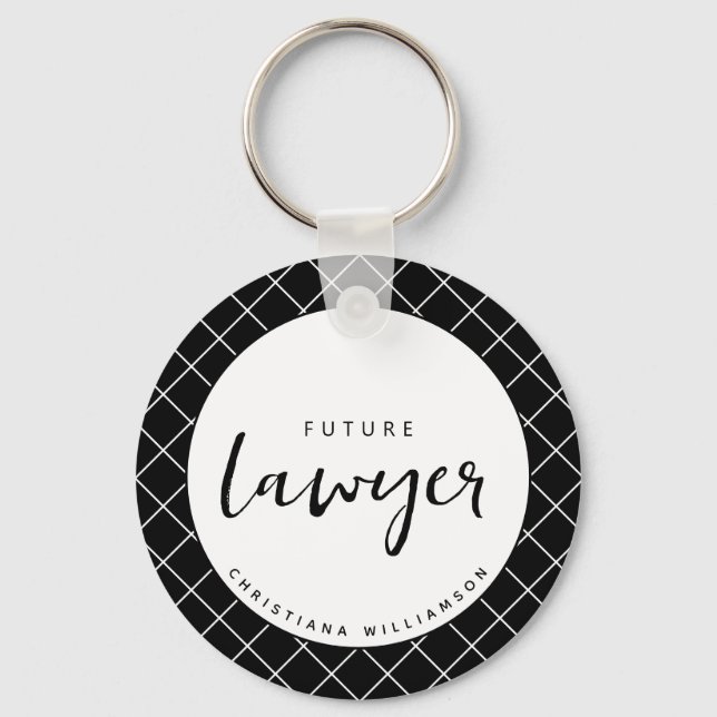 Elegant Future Lawyer Check Pattern Personalized Keychain (Front)