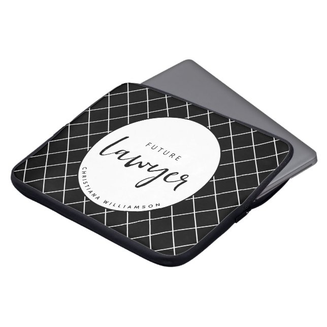 Elegant Future Lawyer Check Pattern Personalized Laptop Sleeve (Front Top)
