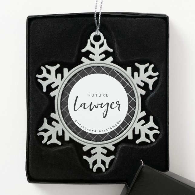 Elegant Future Lawyer Check Pattern Personalized Snowflake Pewter Christmas Ornament (Box)