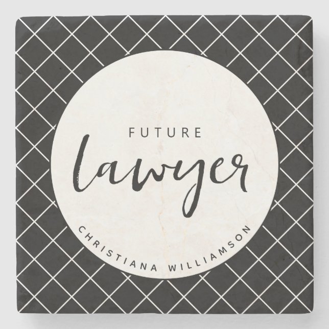 Elegant Future Lawyer Check Pattern Personalized Stone Coaster (Front)