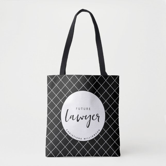 Elegant Future Lawyer Check Pattern Personalized Tote Bag (Front)