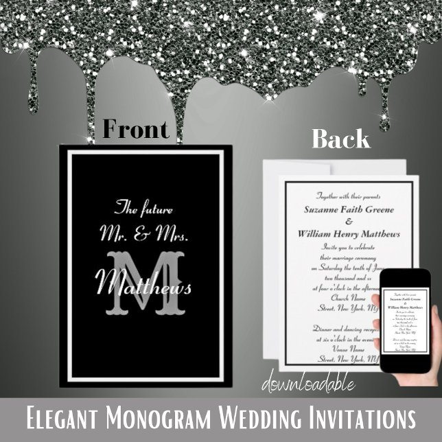 Elegant Future Mr Mrs Monogram Wedding Invitations (Elegant Mr Mrs Monogram Black Wedding Invitations)