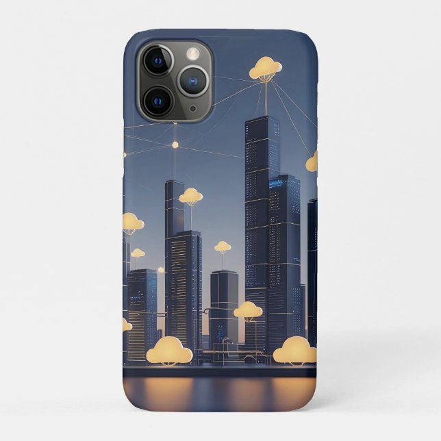 Elegant Futuristic Smart City Wireframe – Glowing  Case-Mate iPhone Case (Back)