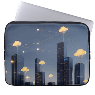 Elegant Futuristic Smart City Wireframe – Glowing Laptop Sleeve