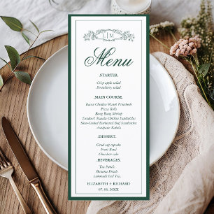 Elegant G reen botanical crest monogram wedding Menu
