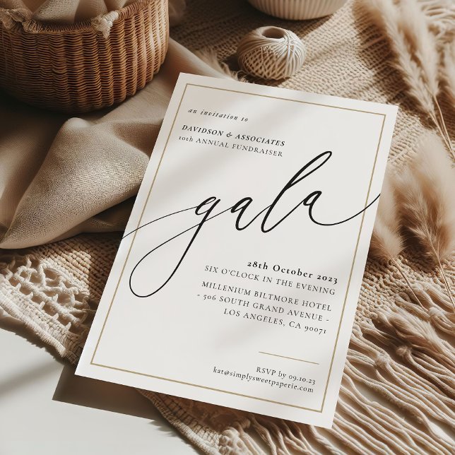 ELEGANT GALA calligraphy stylish formal gold black Invitation (Creator Uploaded)