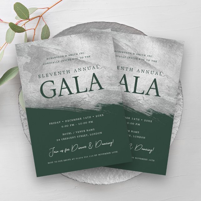 Elegant GALA Company Silver Brush Emerald  Invitation (Elegant GALA Company Silver Brush Emerald Invitation)