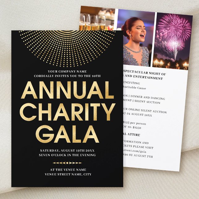 Elegant Gala Corporate Photo Black Faux Gold Invitation (Creator Uploaded)