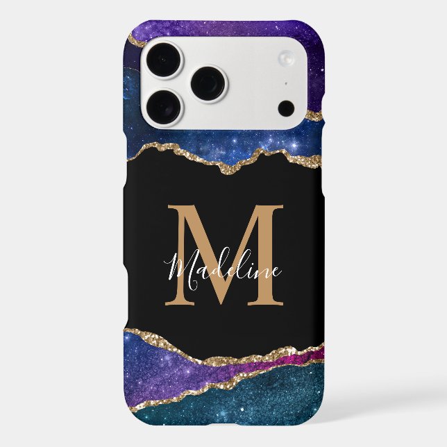 Élégant Galaxy Gold Agate Géode Monogramme (Verso)