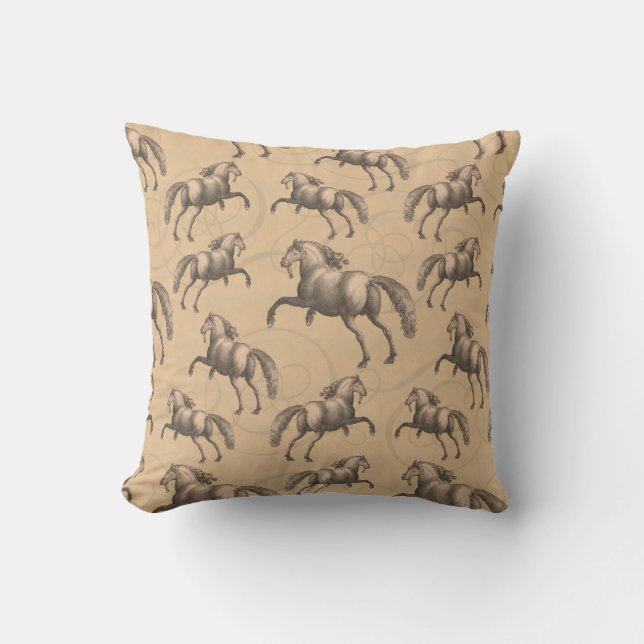 Elegant Galloping Spanish Horse Throw Pillow (Front)