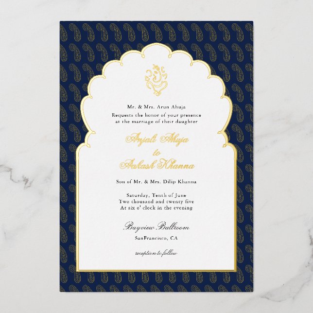Elegant Ganesh Indian wedding Dark blue and gold (Front)