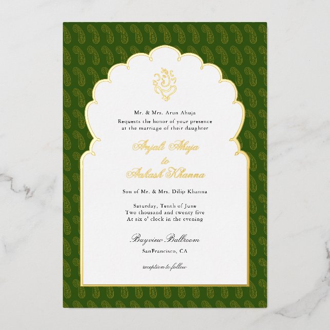Elegant Ganesh Indian wedding Dark green and gold (Front)