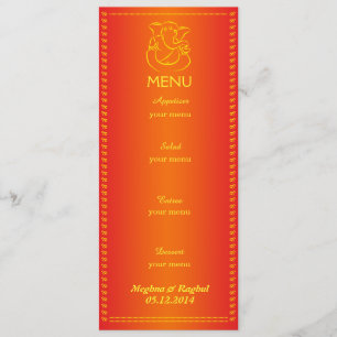 Elegant Ganesh Indian Wedding Orange Menu Card