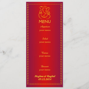 Elegant Ganesh Indian Wedding Red Menu Card