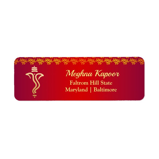 Élégant Ganesh Rouge or / Étiquettes de adresse de (Devant)