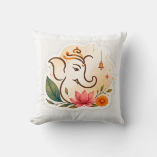 Elegant Ganesha Lotus Diwali Throw Pillow