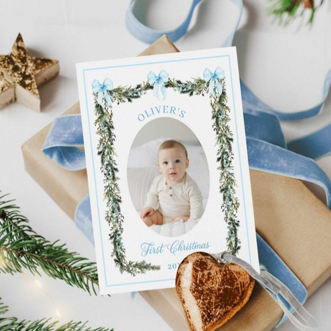 Elegant Garçon Premier Carte photo de Noël (Baby Boy First Christmas Photo Card)