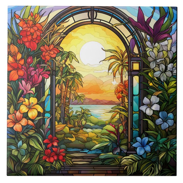 elegant garden faux stained glass  tile (Front)