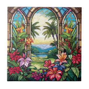 elegant garden faux stained glass tile