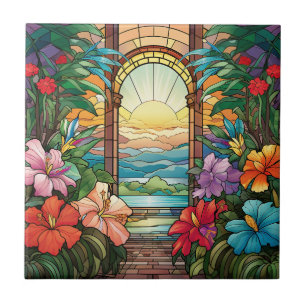 elegant garden faux stained glass  tile
