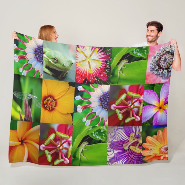 Elegant Garden Floral Flowers & Creatures Collage Fleece Blanket (In Situ)