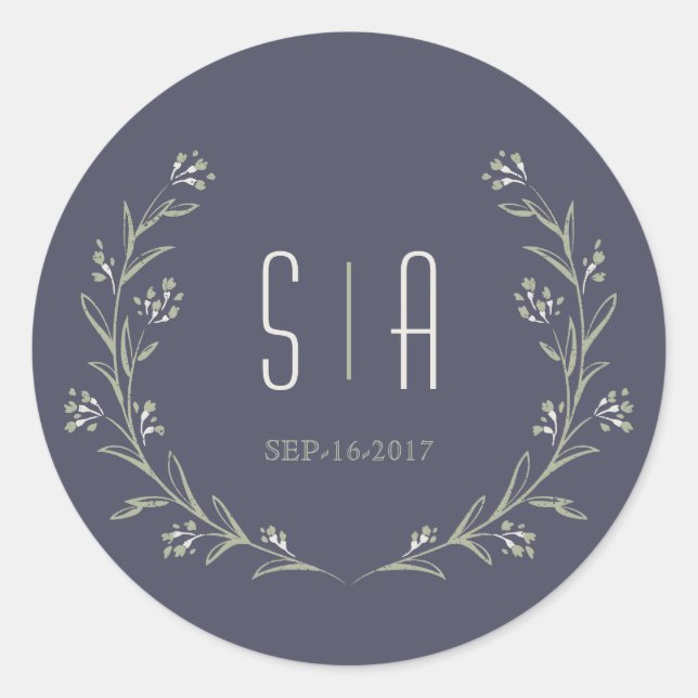 Elegant garden floral rustic wedding monogram classic round sticker (Front)