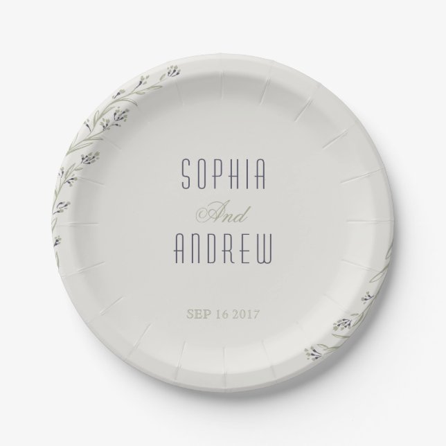 Elegant garden floral rustic wedding monogram paper plate (Front)