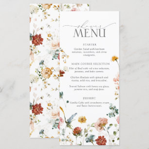 Elegant Garden Flowers Watercolor Bridal Shower Menu