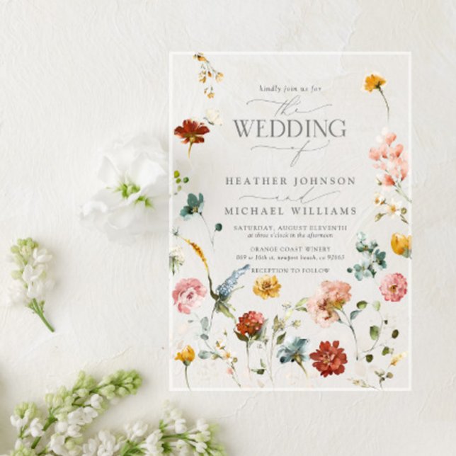 Elegant Garden Flowers Watercolor Floral Wedding Acrylic Invitations (Creator Uploaded)