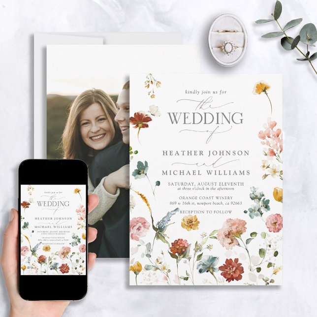 Elegant Garden Flowers Watercolor Wedding Photo Invitation (Creator Uploaded)