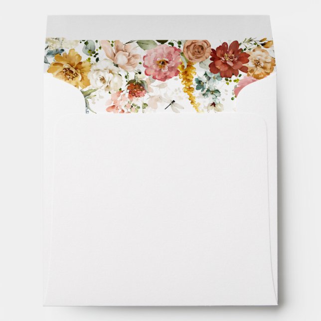 Elegant Garden Flowers Watercolor Wedding Square Envelope (Back (Bottom))