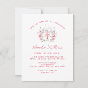 Elegant Garden Flowers Wreath First Communion Invitation