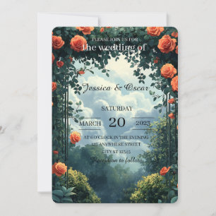 Elegant Garden Landscape Background with Floral Invitation