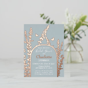 Elegant Garden Leaves  Butterflies Bridal Shower   Foil Invitation Postcard