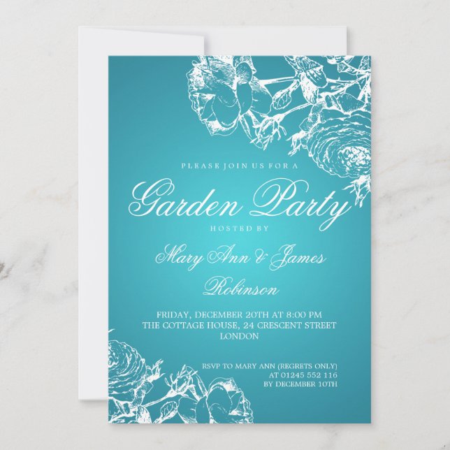 Elegant Garden Party Roses Turquoise Invitation (Front)