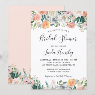 Elegant Garden Roses Floral Bridal Shower Invitation