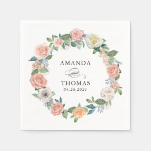Elegant Garden Roses Floral Wreath Wedding Napkin
