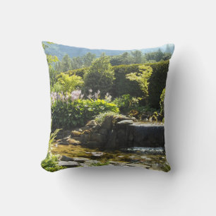 Elegant Garden Scene with Mini Waterfall Throw Pillow