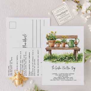 Elegant Garden Watercolor Floral Greenery Moving Announcement Postcard
