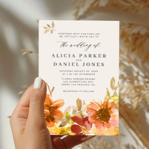 Elegant garden watercolor floral ivory wedding invitation