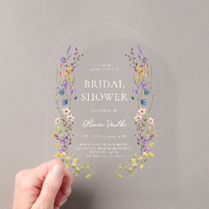 Elegant Garden Watercolor Wildflower Bridal Shower Acrylic Invitations