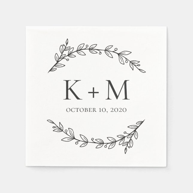 Elegant garden wedding. Black and white botanical Napkin (Front)