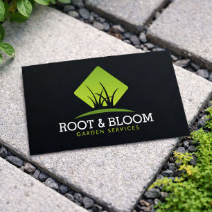 Elegant Gardener Green Grass Logo Minimal Black Business Card